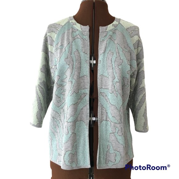 Oui Knitted Open Front Cardigan with Coral Design - Picture 1 of 8